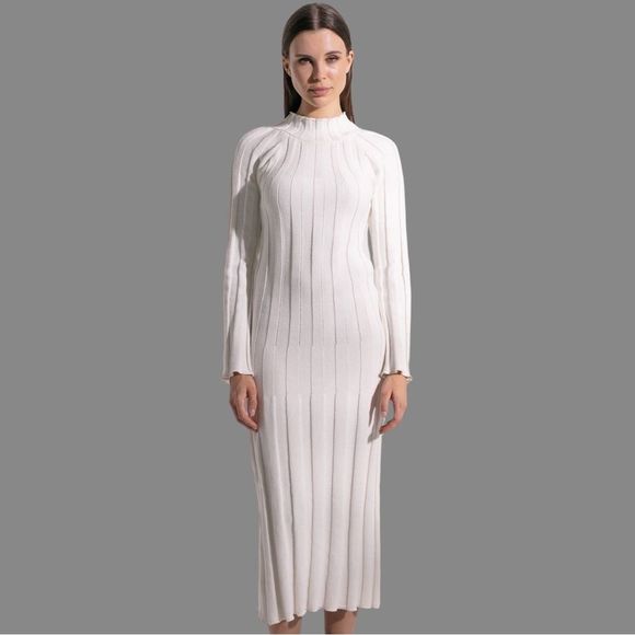 NWT Rue Stiic Anthropologie rib knit long sleeve maxi dress white size Large - Picture 1 of 10